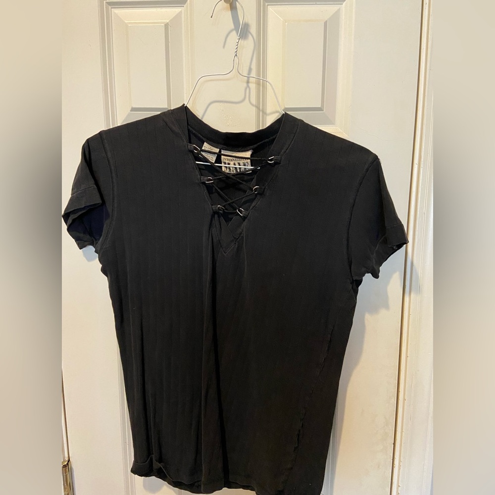 Men’s Black Lace-up Casual Short Sleeve Shirt